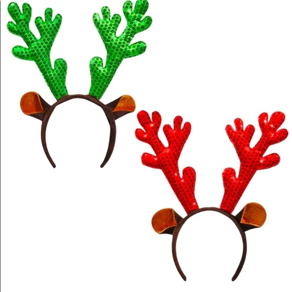 Reindeer antlers set Christmas headbands (2) red and green - Picture 1 of 3